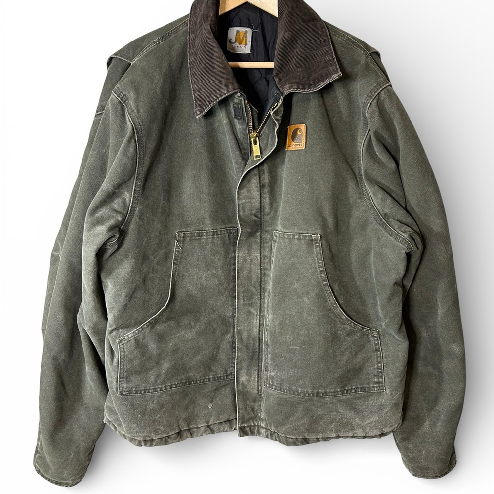 Vintage Carhartt Detroit Jacket Moss Green Duck Canvas Workwear XL - Picture 2 of 14